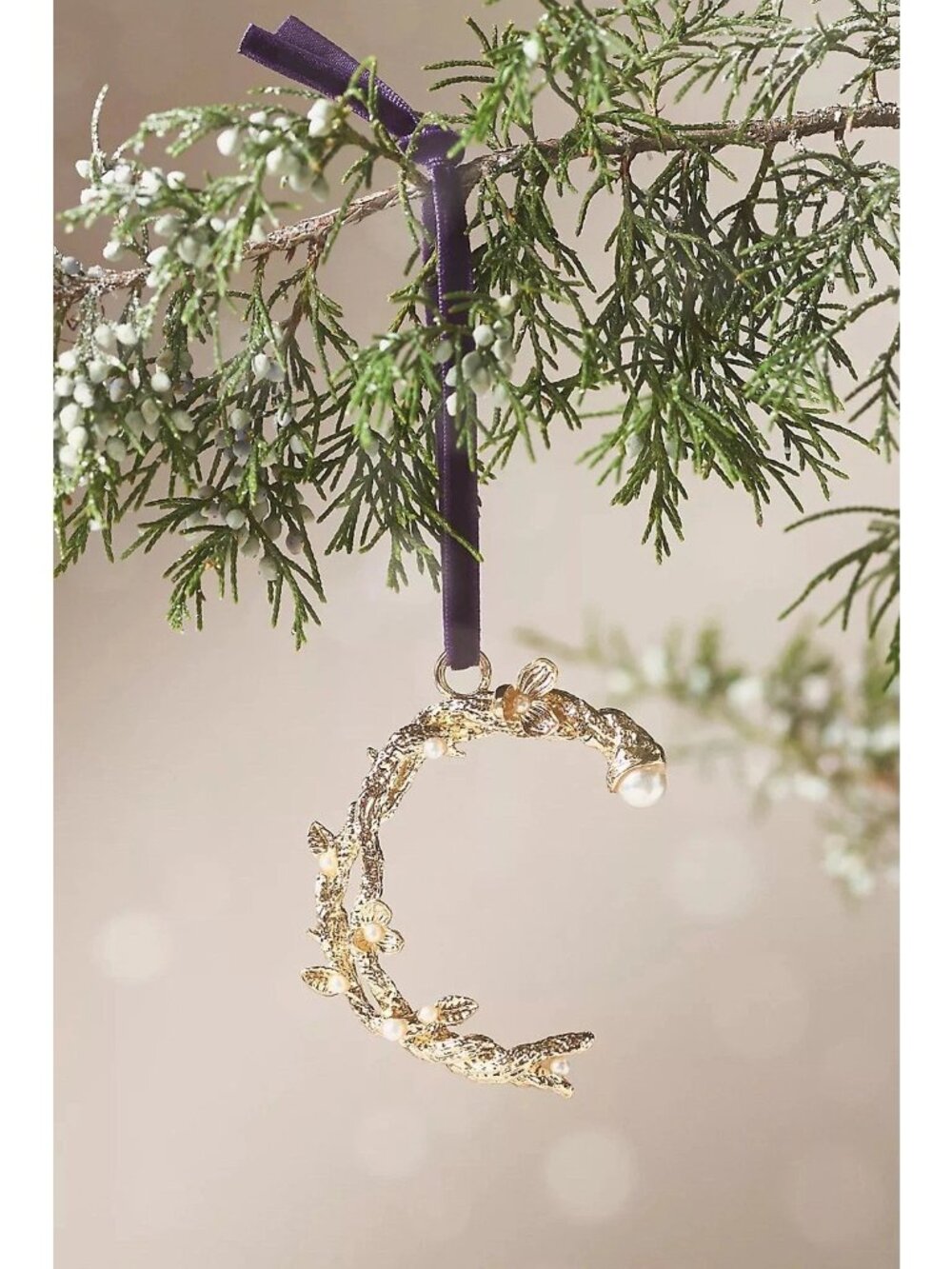 Anthropologie Aurelia Gold Pearl Monogram Letter “C” Initial Ornament NWT